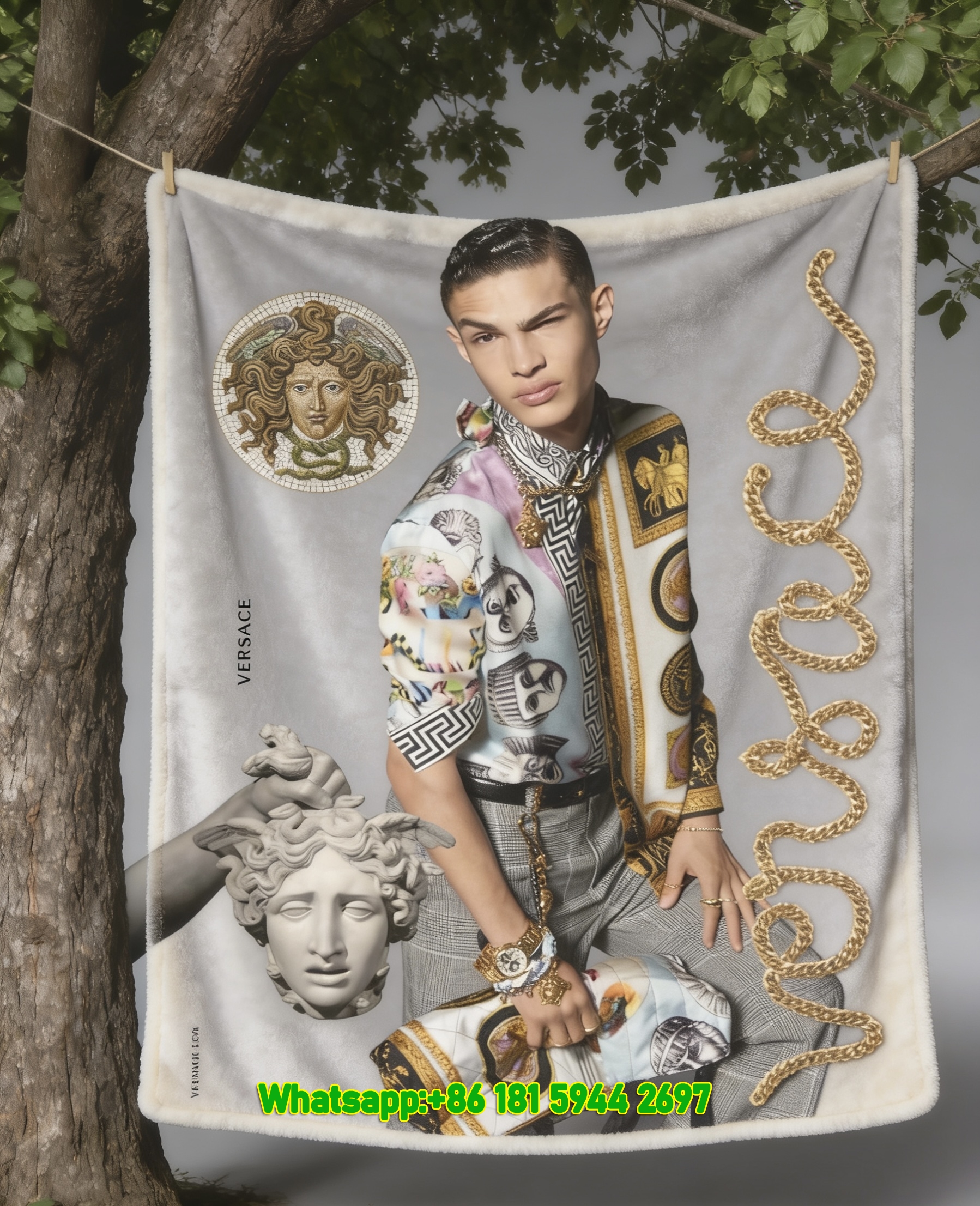 Versace Medusa Head Print Flannel Throw Blanket Luxury Gold and Multicolor Sofa Cover Blanket IMG_1554